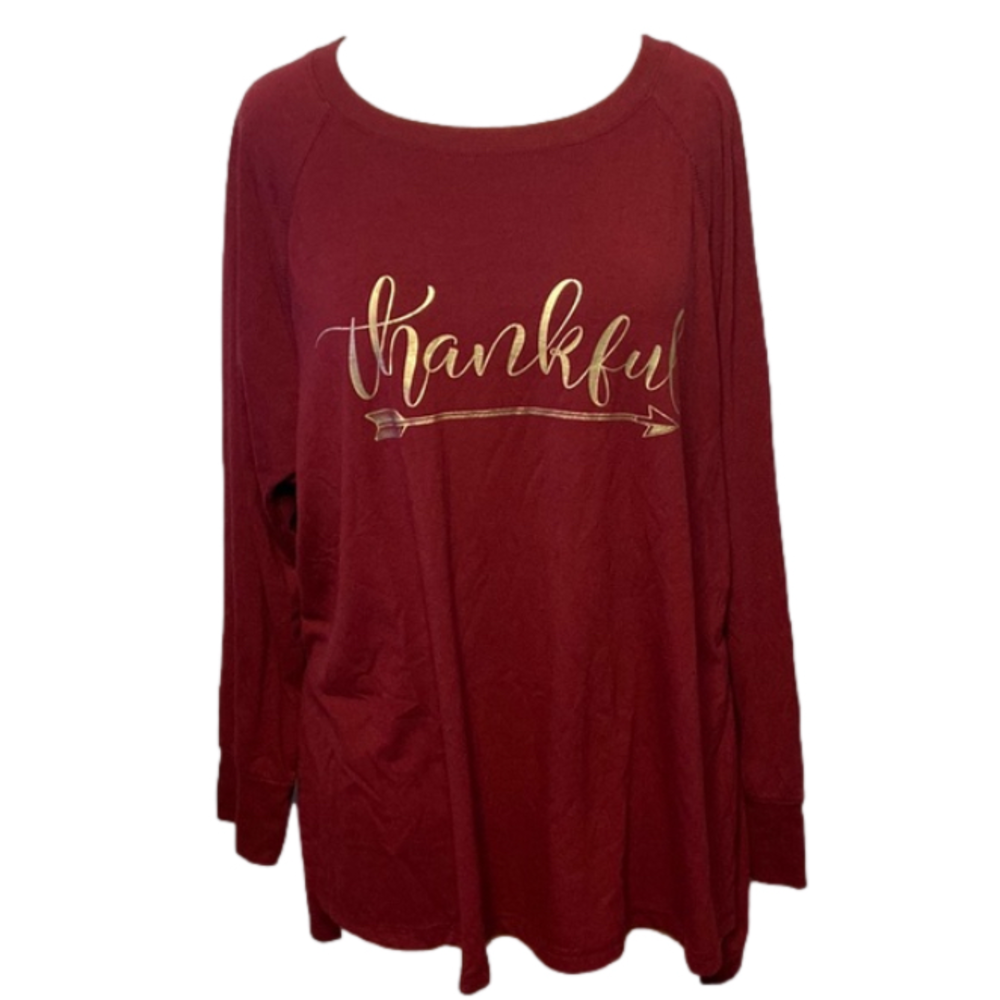 State Of Mine Long Sleeve Thankful Tee Burgundy L